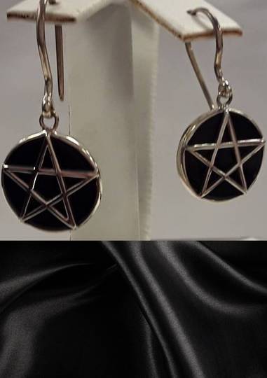 Sterling Silver Pentagram on Black Onyx Earrings image 0